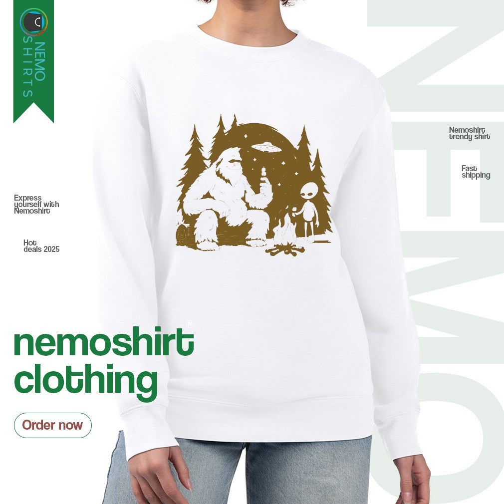 Bigfoot and alien out of this world - Adult & Kids T-Shirts, Sweatshirts & Hoodies apparel design preview 4