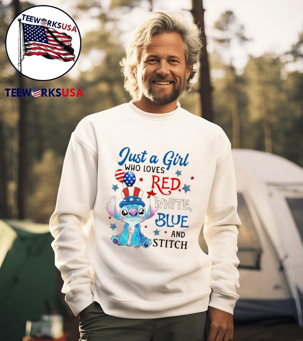 Just a girl who loves red white blue and Stitch - Adult & Kids T-Shirts, Sweatshirts & Hoodies apparel design preview 3