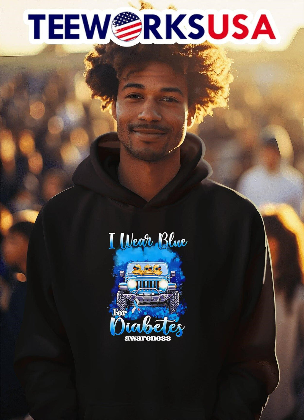 Ducks driving Jeep I wear blue for Diabetes awareness - Adult & Kids T-Shirts, Sweatshirts & Hoodies apparel design preview 2