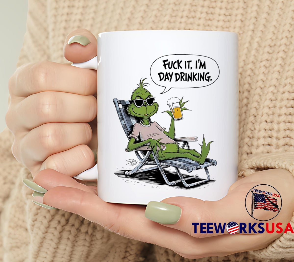 Grinch fck it I'm day drinking Christmas - Adult & Kids T-Shirts, Sweatshirts & Hoodies apparel design preview 6