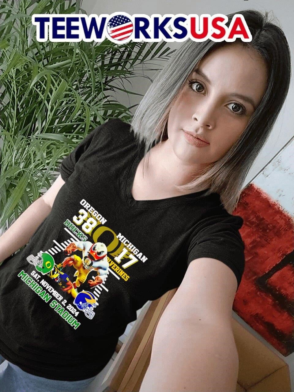 Oregon Ducks 38 17 Michigan Wolverines mascot - Adult & Kids T-Shirts, Sweatshirts & Hoodies apparel design preview 4