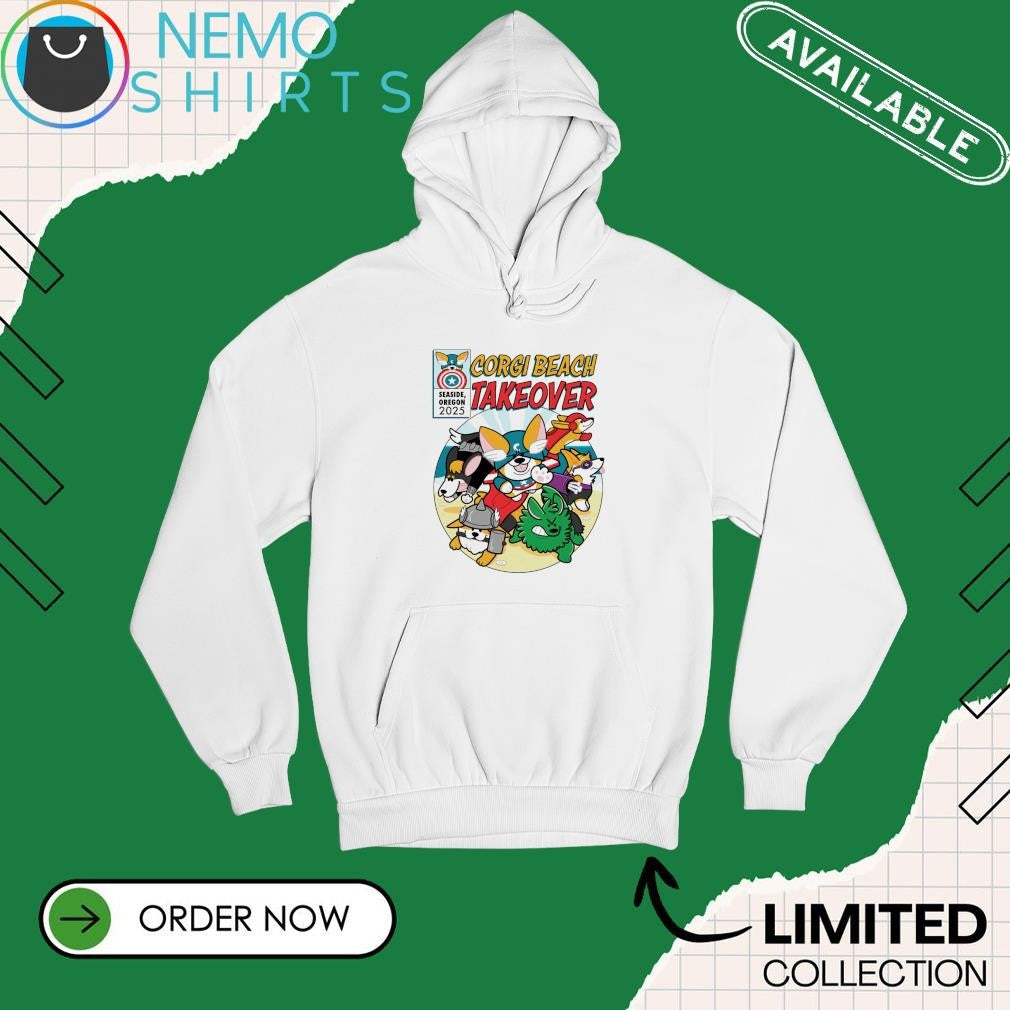 Corgi beach takeover seaside oregon 2025 cartoon - Adult & Kids T-Shirts, Sweatshirts & Hoodies apparel design preview 2