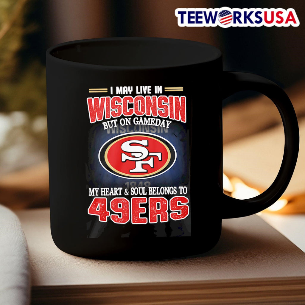 I may live in Wisconsin but on gameday my heart and - Adult & Kids T-Shirts, Sweatshirts & Hoodies apparel design preview 3