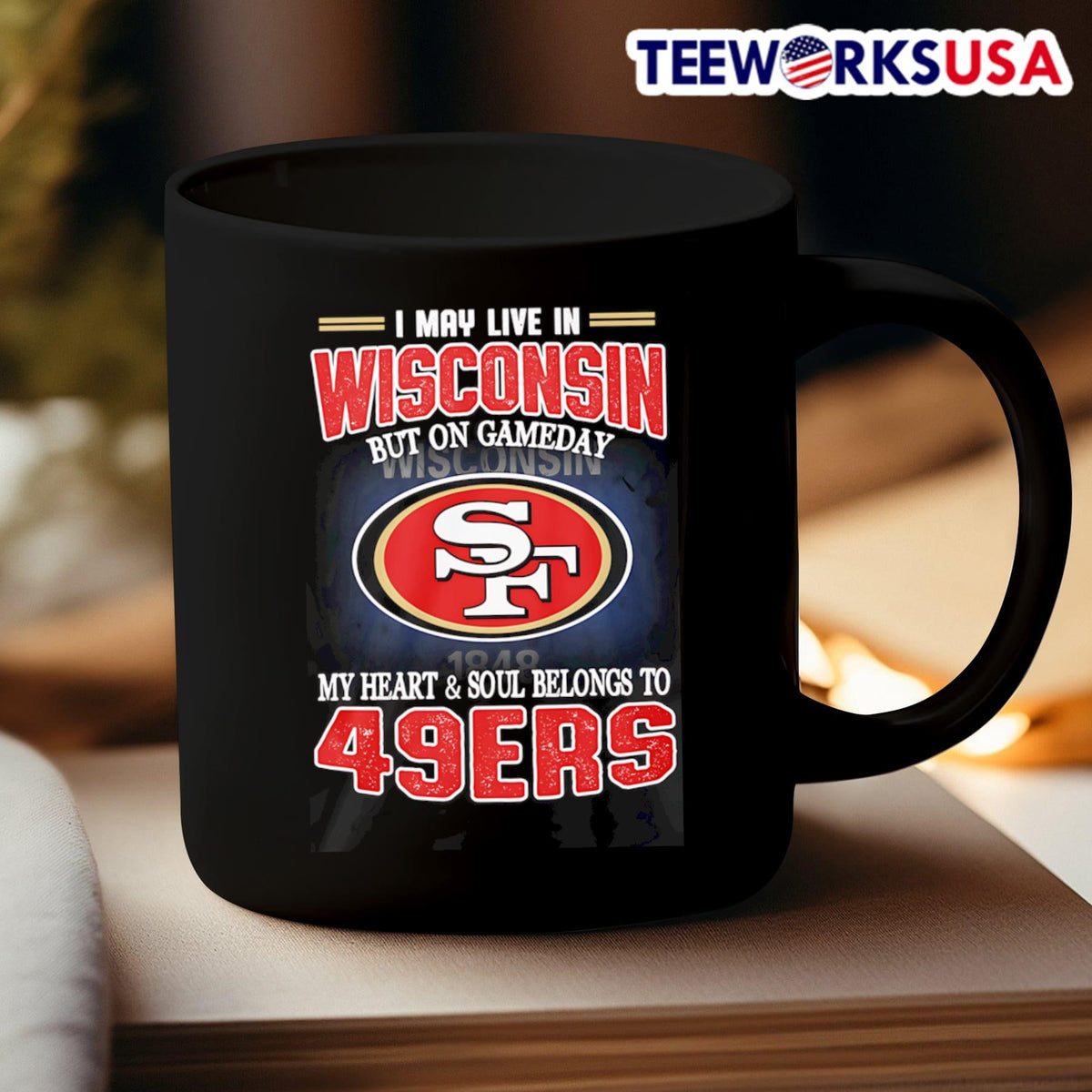 I may live in Wisconsin but on gameday my heart and - Adult & Kids T-Shirts, Sweatshirts & Hoodies apparel design preview 3