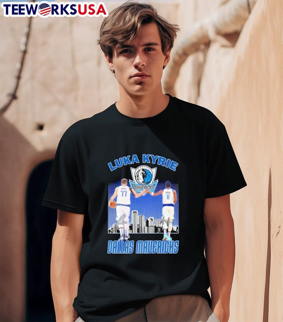 Dallas Mavericks Luka Doncic Kyrie Irving signatures - Adult & Kids T-Shirts, Sweatshirts & Hoodies apparel design preview 1