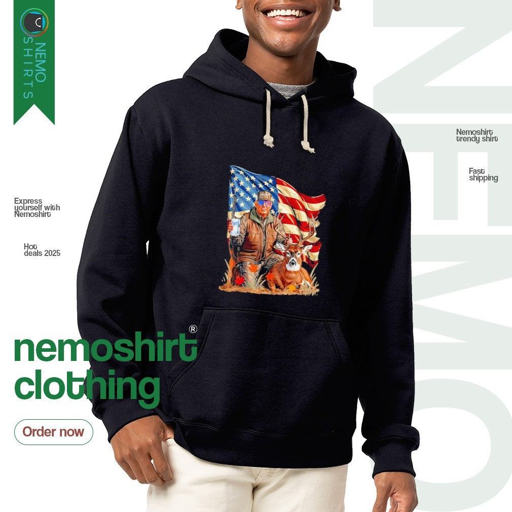 Donald Trump deer hunting parotic American flag - Adult & Kids T-Shirts, Sweatshirts & Hoodies apparel design preview 2