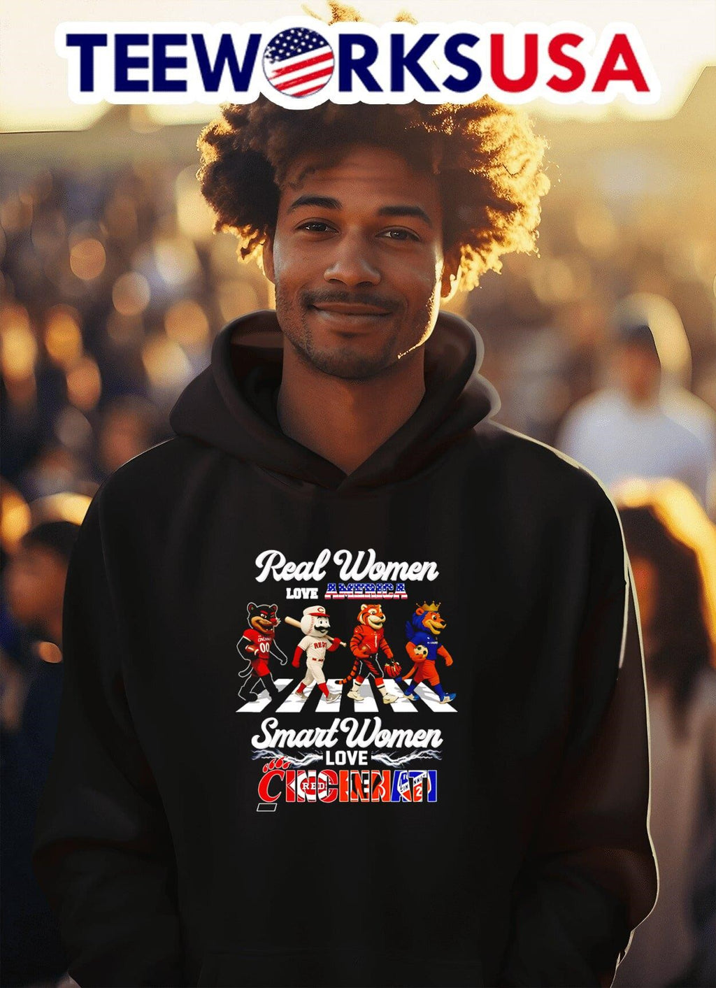 Real women love America smart Cincinnati sports - Adult & Kids T-Shirts, Sweatshirts & Hoodies apparel design preview 2