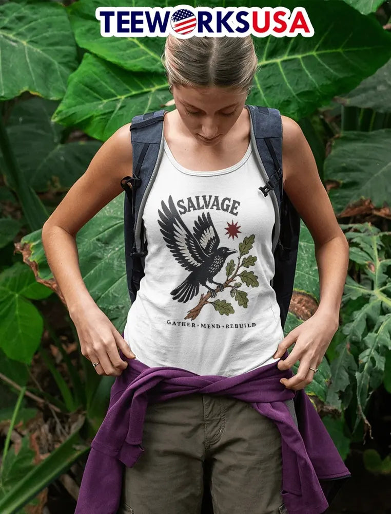 Salvage Gather Mend Rebuild Bird Perched Oak Branch - Adult & Kids T-Shirts, Sweatshirts & Hoodies apparel design preview 4