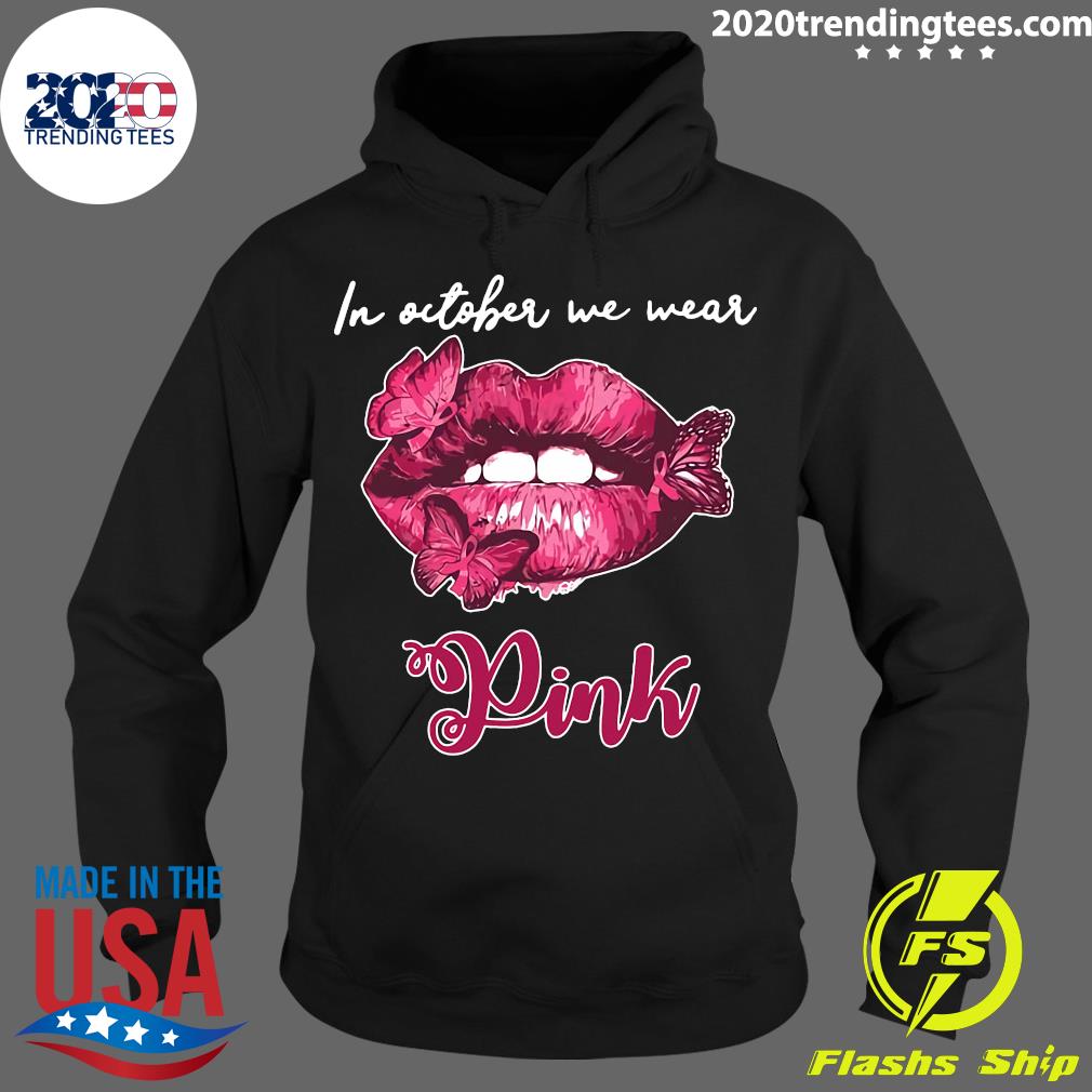 Butterfly Lips In October We Wear Pink Breast Cancer - Adult & Kids T-Shirts, Sweatshirts & Hoodies apparel design preview 2