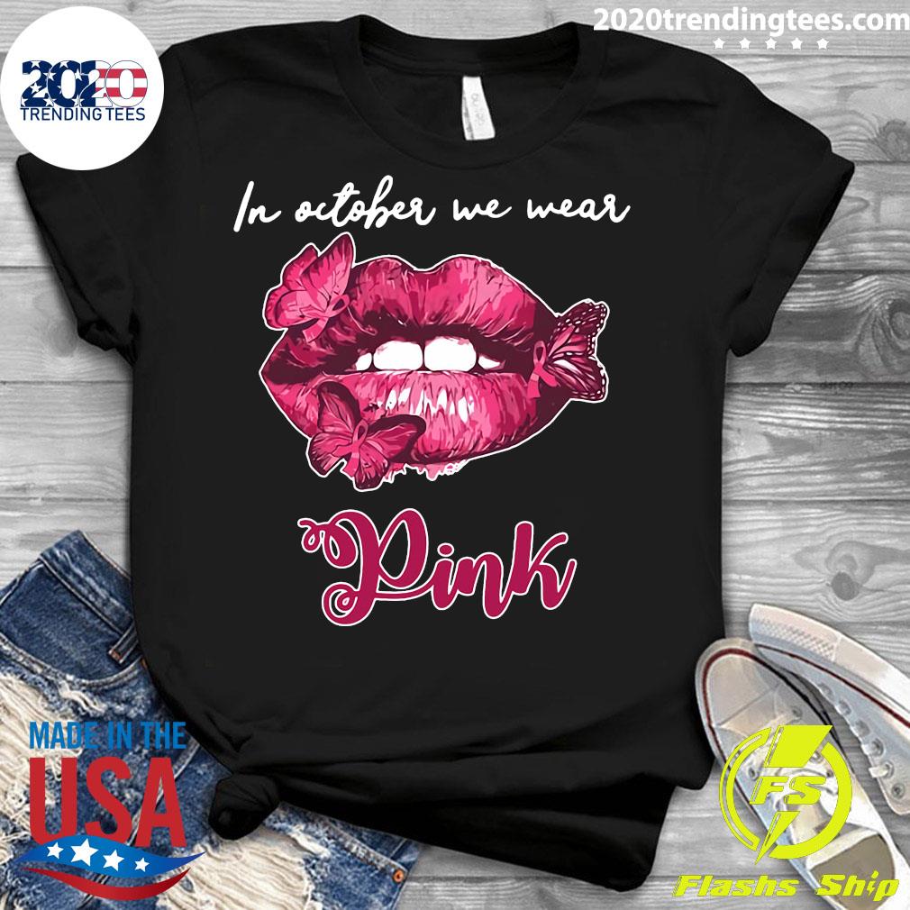 Butterfly Lips In October We Wear Pink Breast Cancer - Adult & Kids T-Shirts, Sweatshirts & Hoodies apparel design preview 3