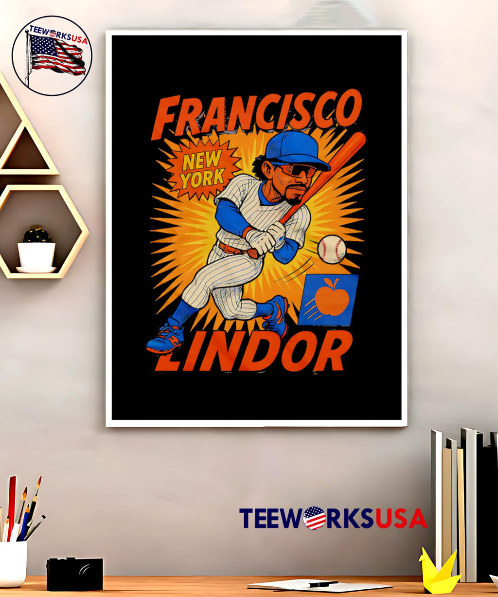 Francisco Lindor New York Mets caricature apple - Adult & Kids T-Shirts, Sweatshirts & Hoodies apparel design preview 5