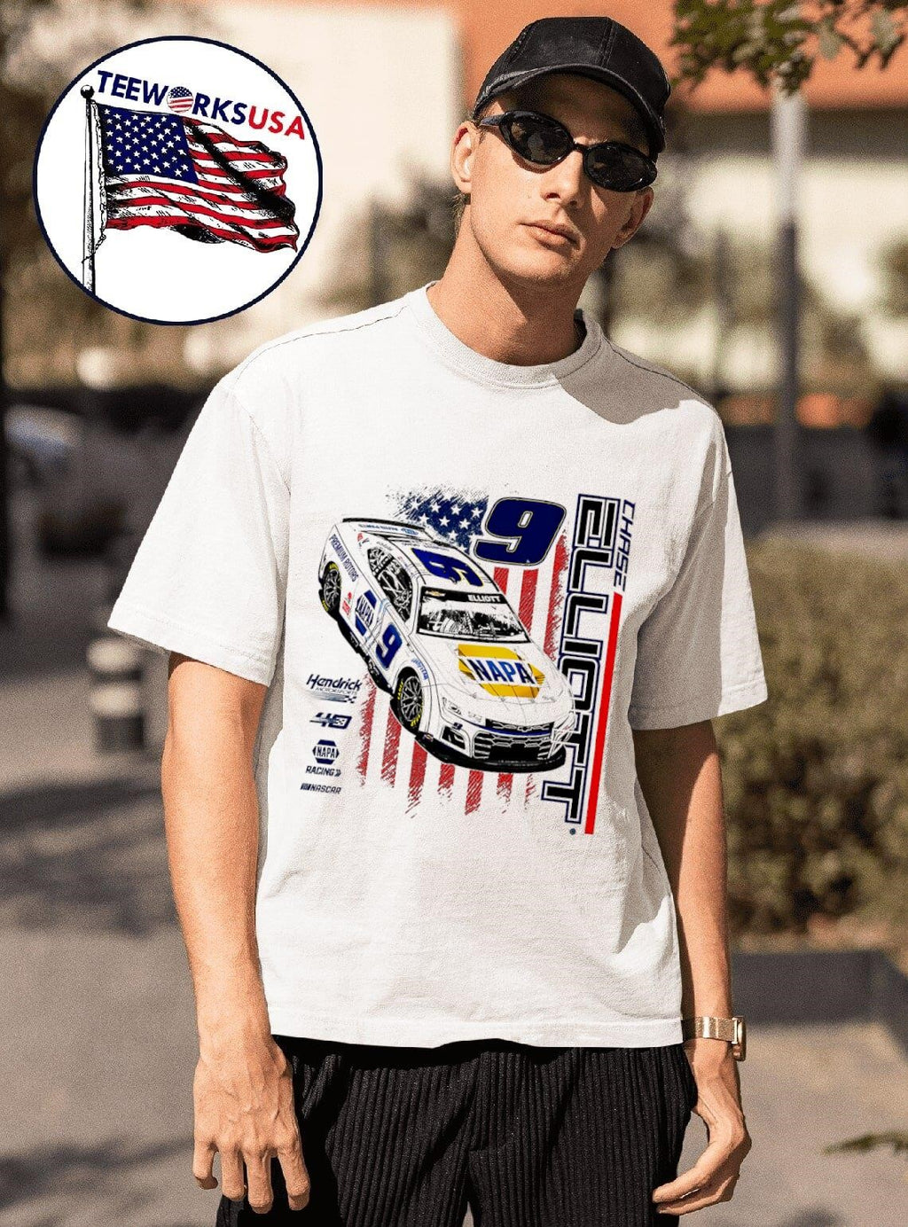 Chase Elliott 2024 NAPA Patriotic flag car retro - Adult & Kids T-Shirts, Sweatshirts & Hoodies apparel design preview 1