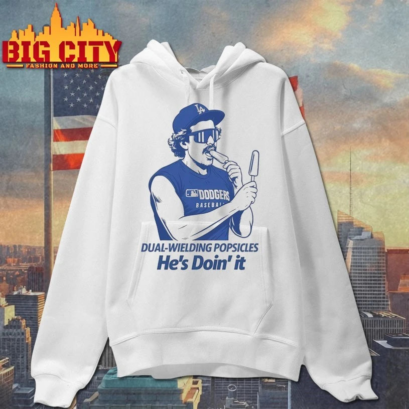 Kiké Hernandez Dual Wielding Popsicles He's Doin' It - Adult & Kids T-Shirts, Sweatshirts & Hoodies apparel design preview 2