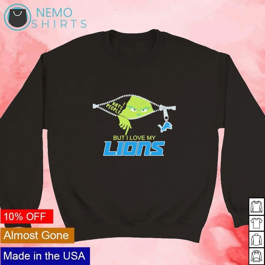 Grinch zip I hate people but love my Detroit Lions - Adult & Kids T-Shirts, Sweatshirts & Hoodies apparel design preview 3