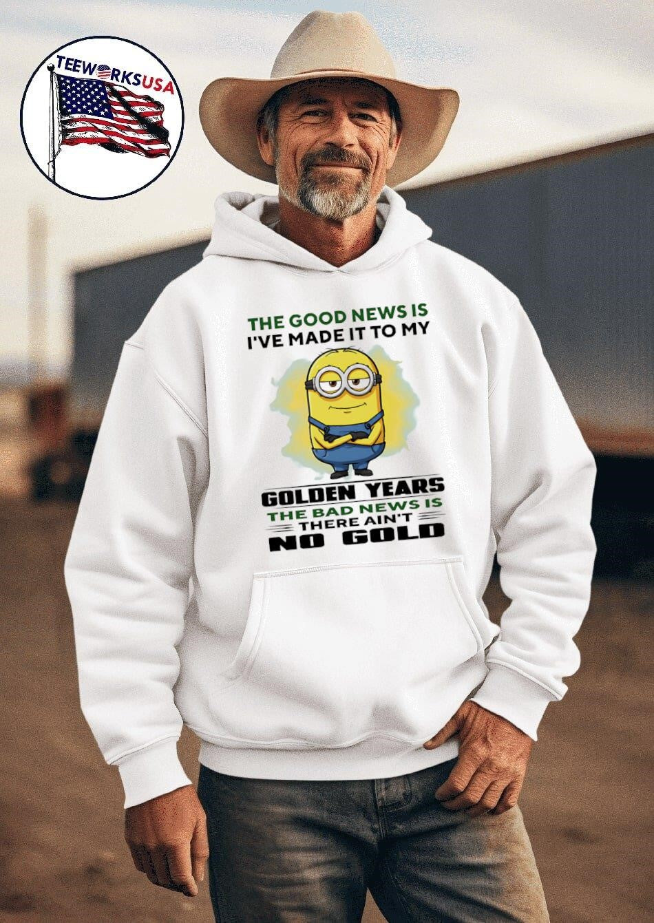 Minion the good news is I've made it to my golden - Adult & Kids T-Shirts, Sweatshirts & Hoodies apparel design preview 2