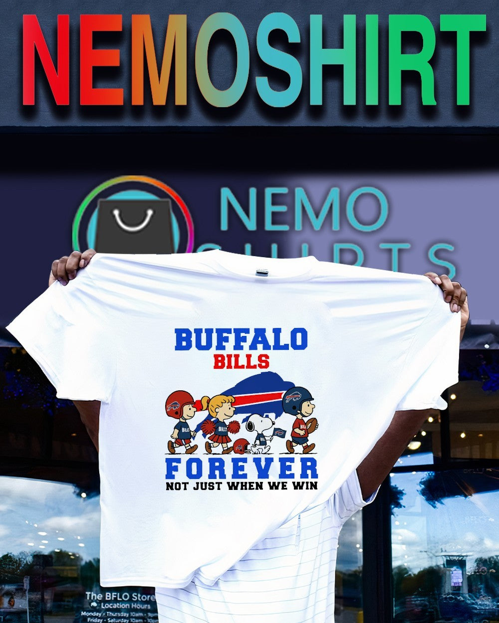 Peanuts characters x Buffalo Bills forever not just - Adult & Kids T-Shirts, Sweatshirts & Hoodies apparel design preview 1