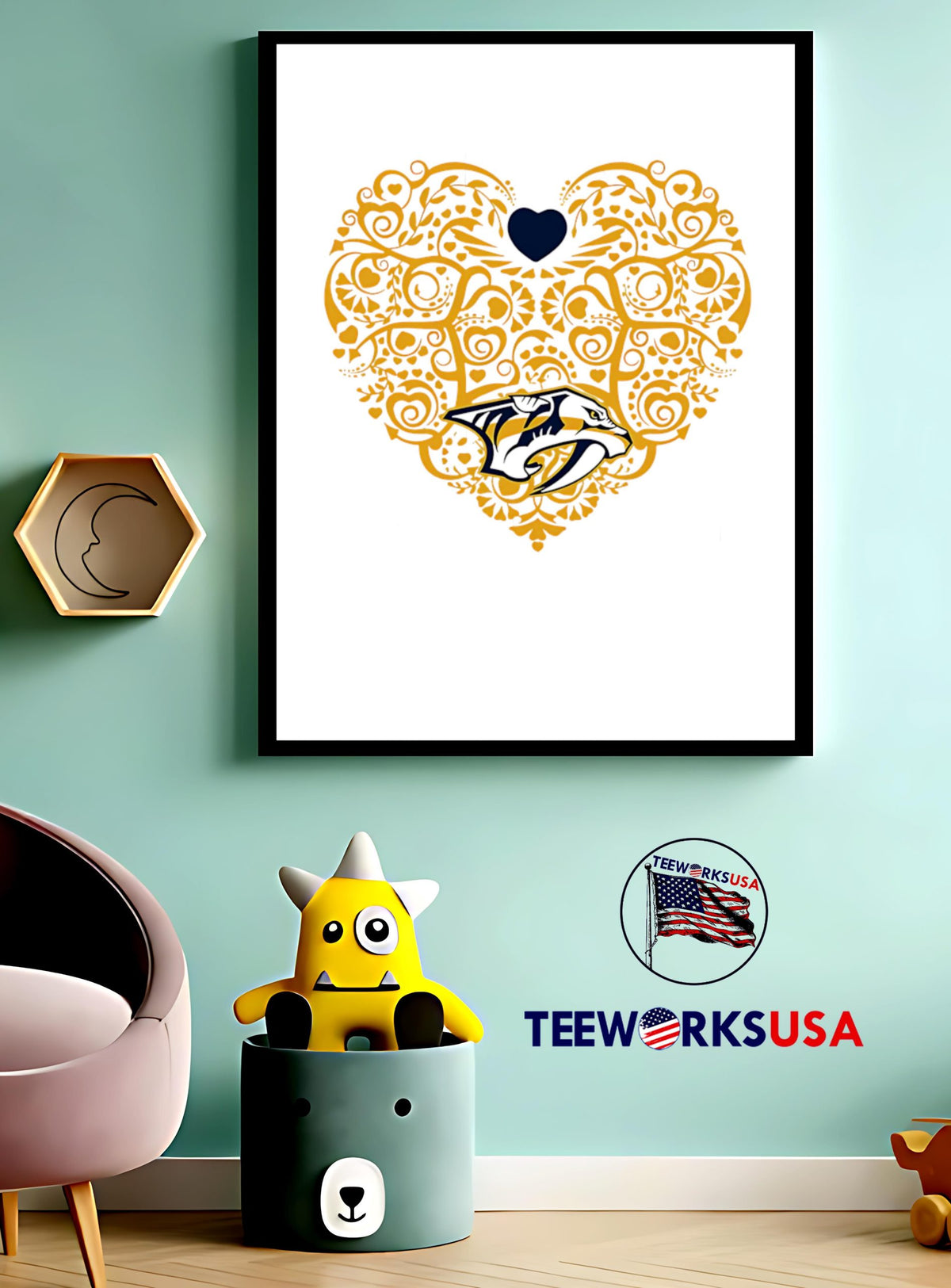 Nashville Predators Floral Pattern Heart logo - Adult & Kids T-Shirts, Sweatshirts & Hoodies apparel design preview 3