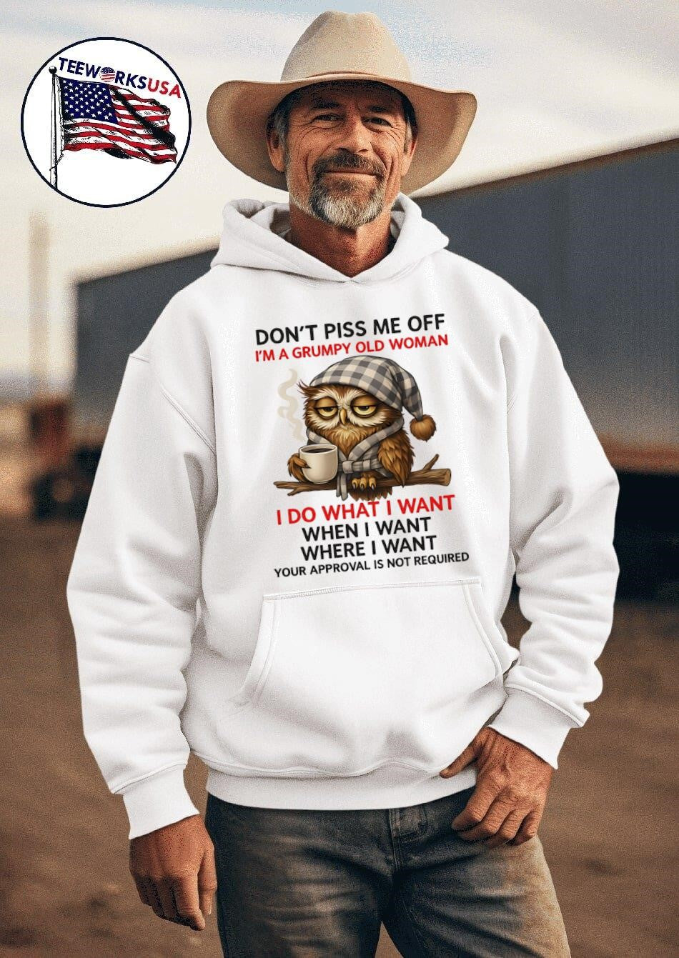 Owl don't piss me off I'm a grumpy old woman I do - Adult & Kids T-Shirts, Sweatshirts & Hoodies apparel design preview 2