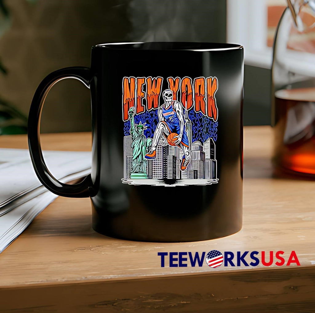 New York Skeleton Dunking with Statue of Liberty and - Adult & Kids T-Shirts, Sweatshirts & Hoodies apparel design preview 2