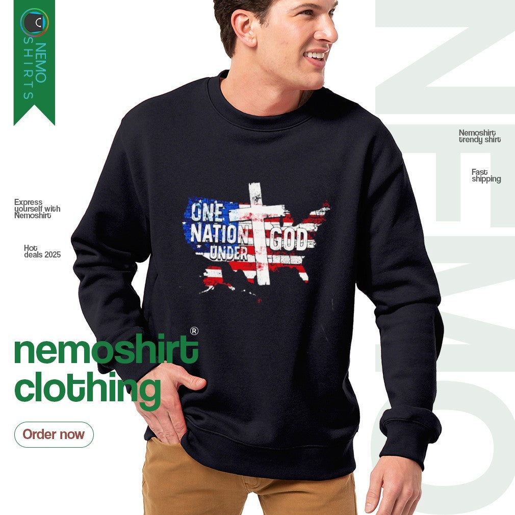 One nation under God US flag state map - Adult & Kids T-Shirts, Sweatshirts & Hoodies apparel design preview 4