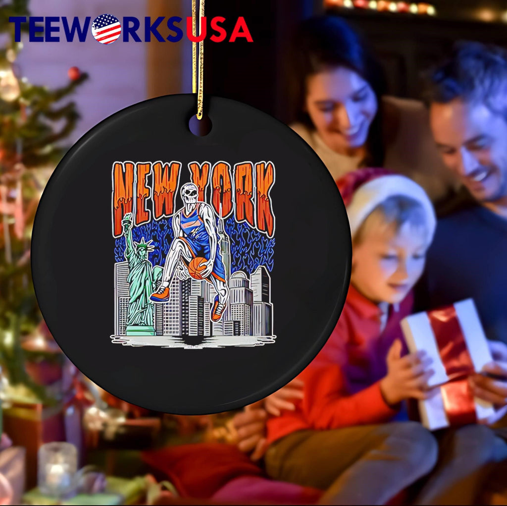 New York Skeleton Dunking with Statue of Liberty and - Adult & Kids T-Shirts, Sweatshirts & Hoodies apparel design preview 4