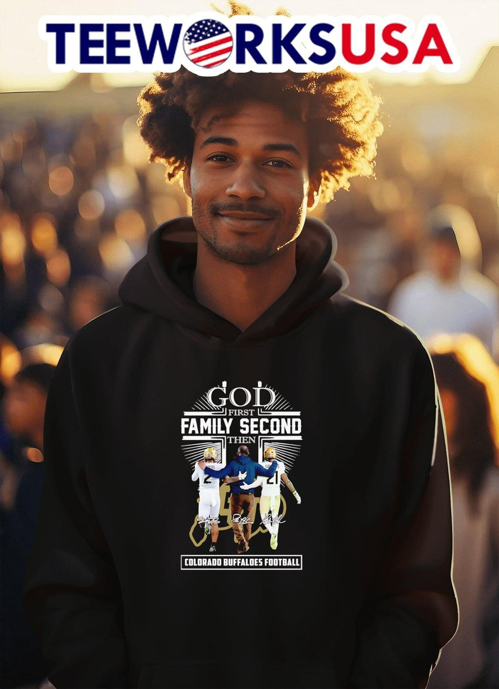 God first family second then Colorado Buffaloes - Adult & Kids T-Shirts, Sweatshirts & Hoodies apparel design preview 2
