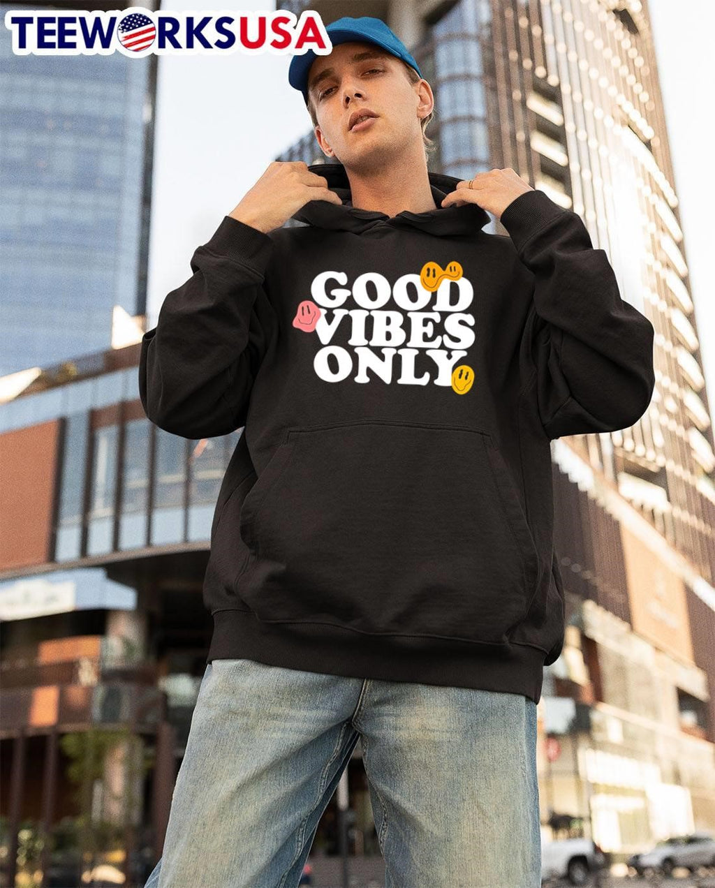 Good Vibes Only smiling face emoji - Adult & Kids T-Shirts, Sweatshirts & Hoodies apparel design preview 3