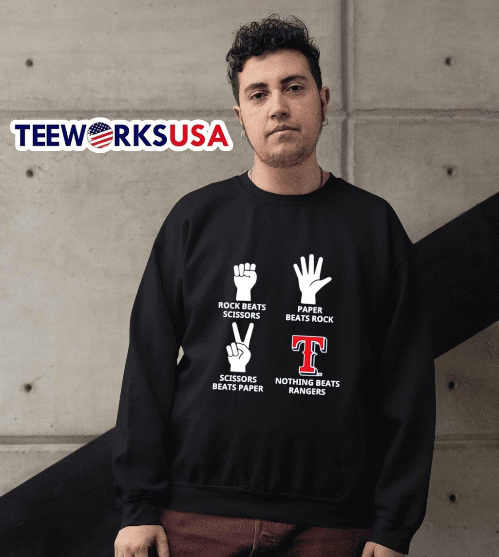 Rock beats scissors paper nothing Texas Rangers - Adult & Kids T-Shirts, Sweatshirts & Hoodies apparel design preview 6