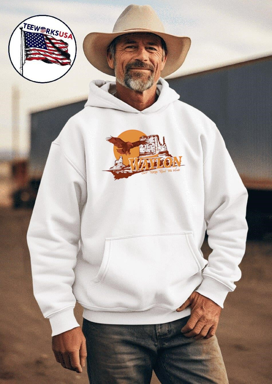 Waylon Jennings Ridin' The Wind - Adult & Kids T-Shirts, Sweatshirts & Hoodies apparel design preview 2