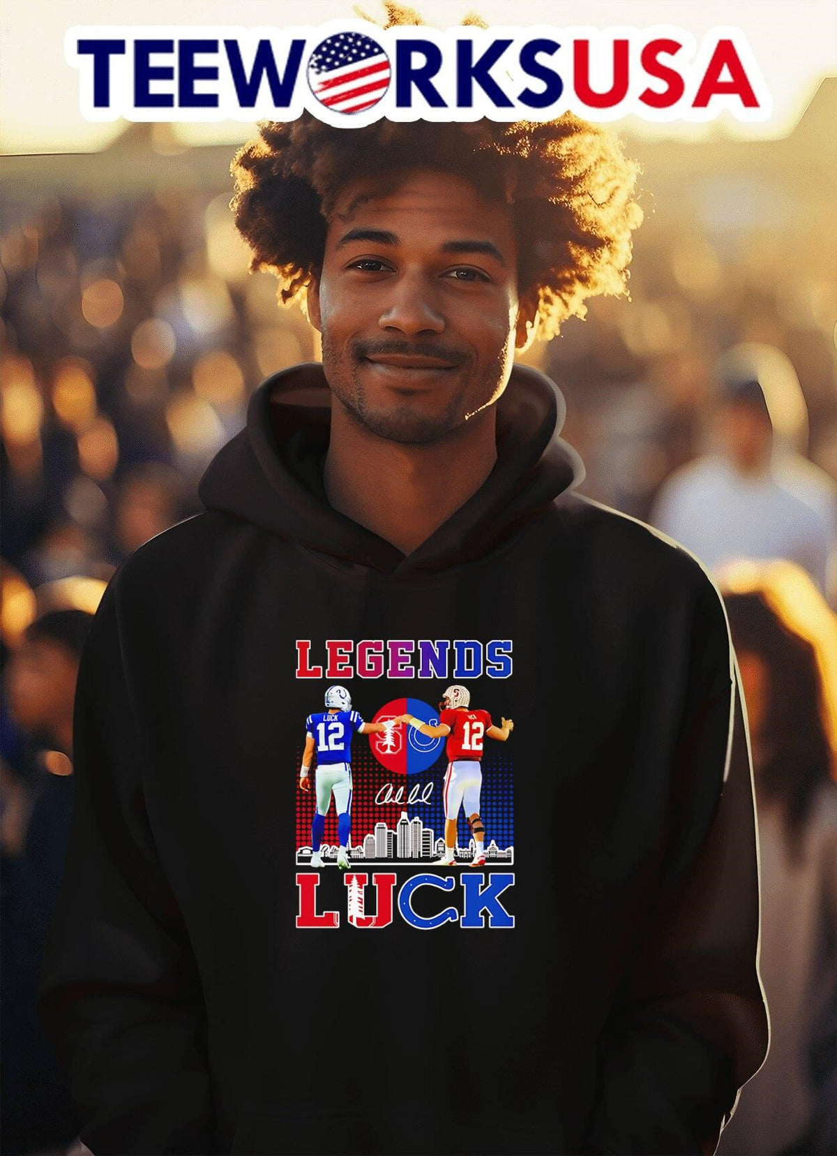 Legends Andrew Luck skyline city signature - Adult & Kids T-Shirts, Sweatshirts & Hoodies apparel design preview 2