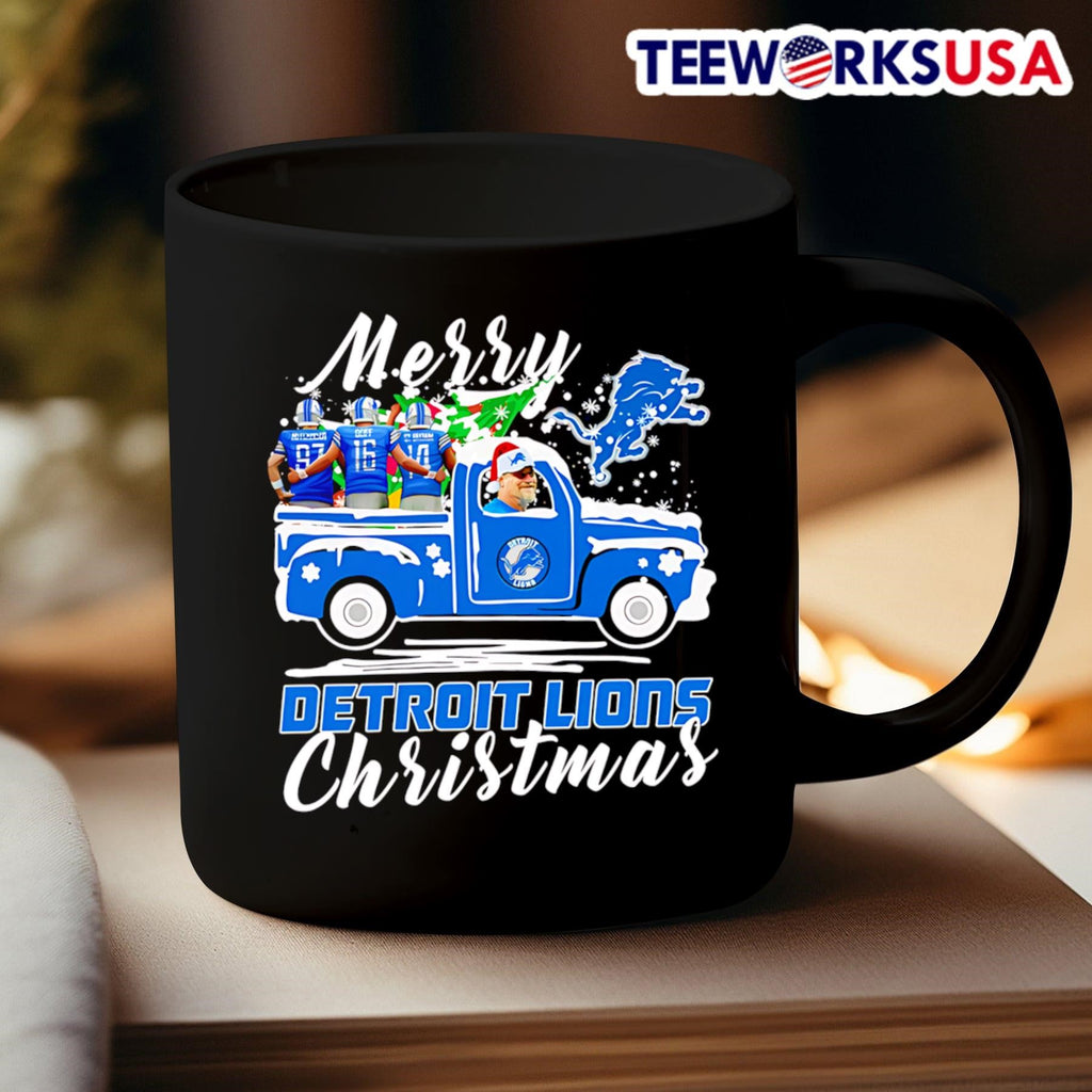 Dan Campbell riding truck Merry Detroit Lions - Adult & Kids T-Shirts, Sweatshirts & Hoodies apparel design preview 3