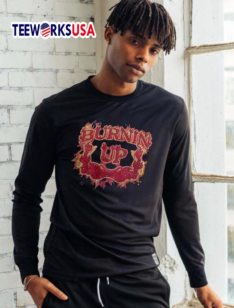 Burnin Up Red Rhinestone Gemstone Lettering Flaming - Adult & Kids T-Shirts, Sweatshirts & Hoodies apparel design preview 5