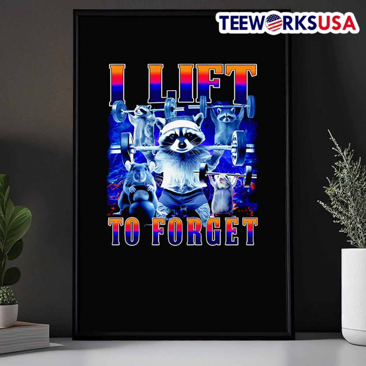 Raccoon I Lift to Forget - Adult & Kids T-Shirts, Sweatshirts & Hoodies apparel design preview 5