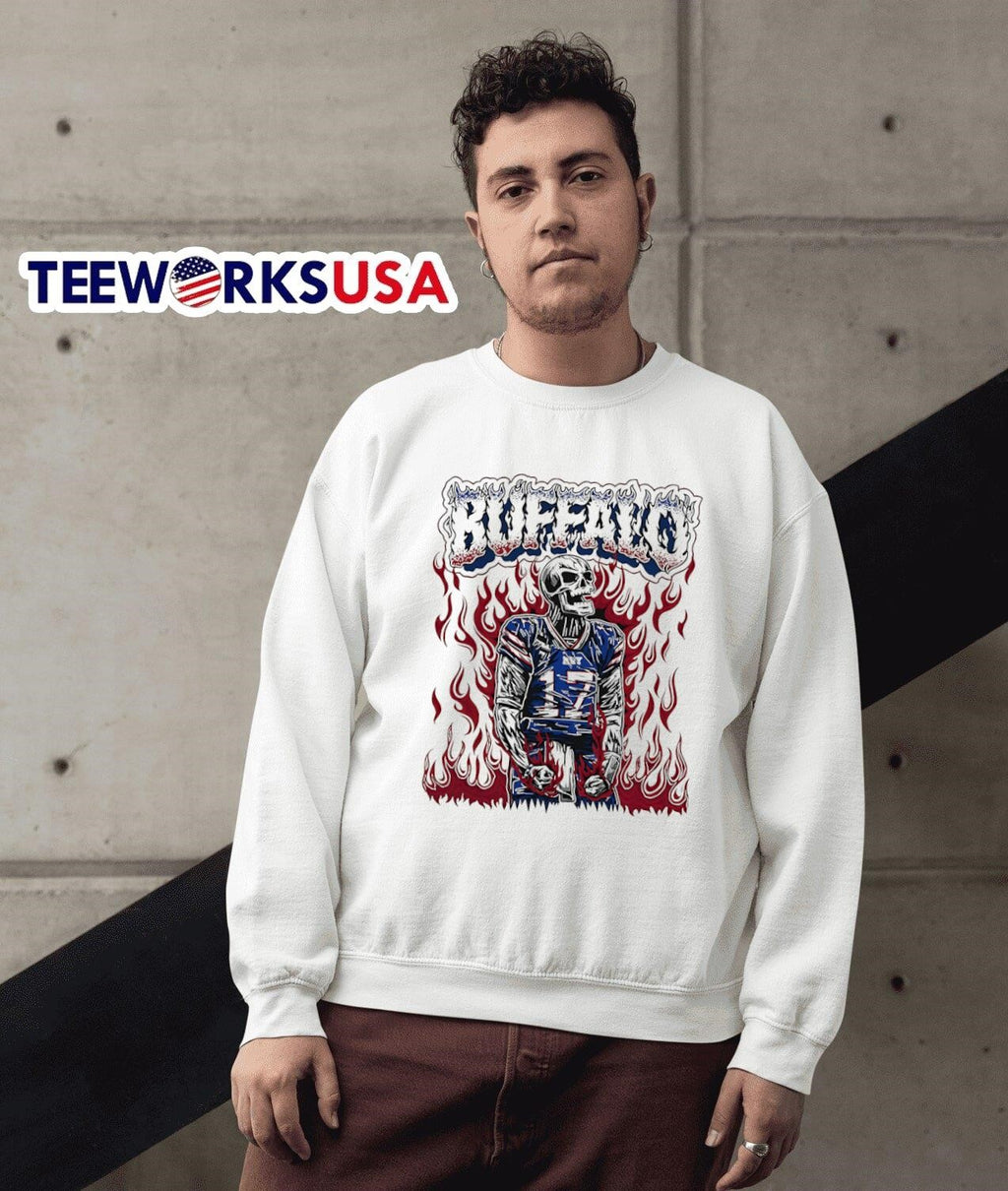 Buffalo Bills Josh Allen scream 17 skeleton fire - Adult & Kids T-Shirts, Sweatshirts & Hoodies apparel design preview 3