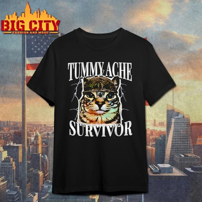 Tummy ache survivor cat funny - Adult & Kids T-Shirts, Sweatshirts & Hoodies apparel design preview 1