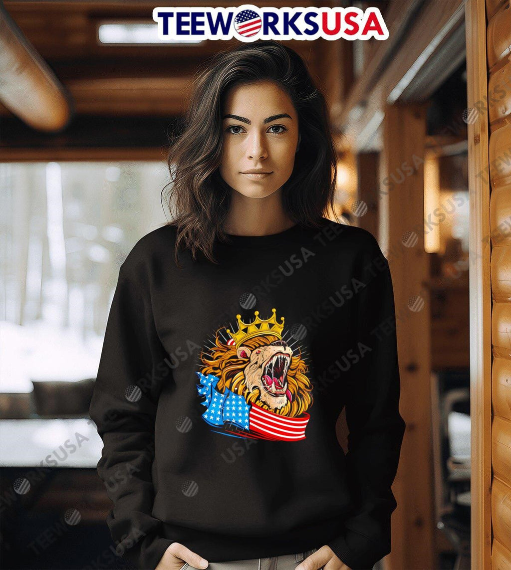 King Lion big head scream American flag - Adult & Kids T-Shirts, Sweatshirts & Hoodies apparel design preview 6