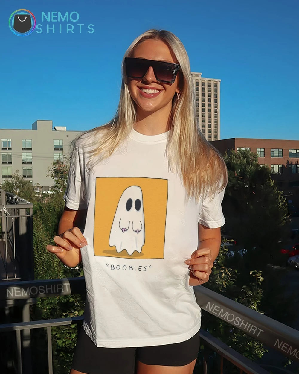 Boobies Ghost Pun funny halloween - Adult & Kids T-Shirts, Sweatshirts & Hoodies apparel design preview 7