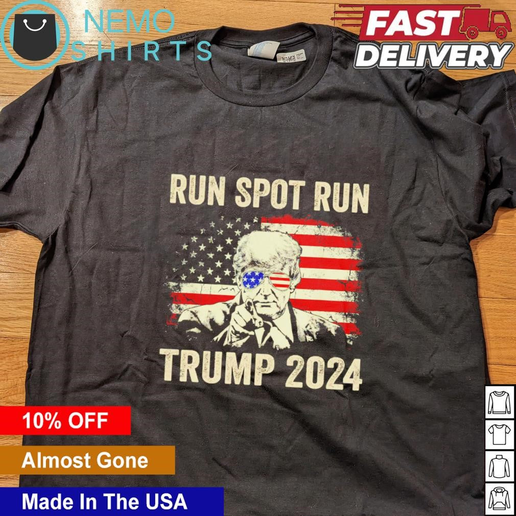 Run spot Trump 2024 vintage US flag - Adult & Kids T-Shirts, Sweatshirts & Hoodies apparel design preview 4