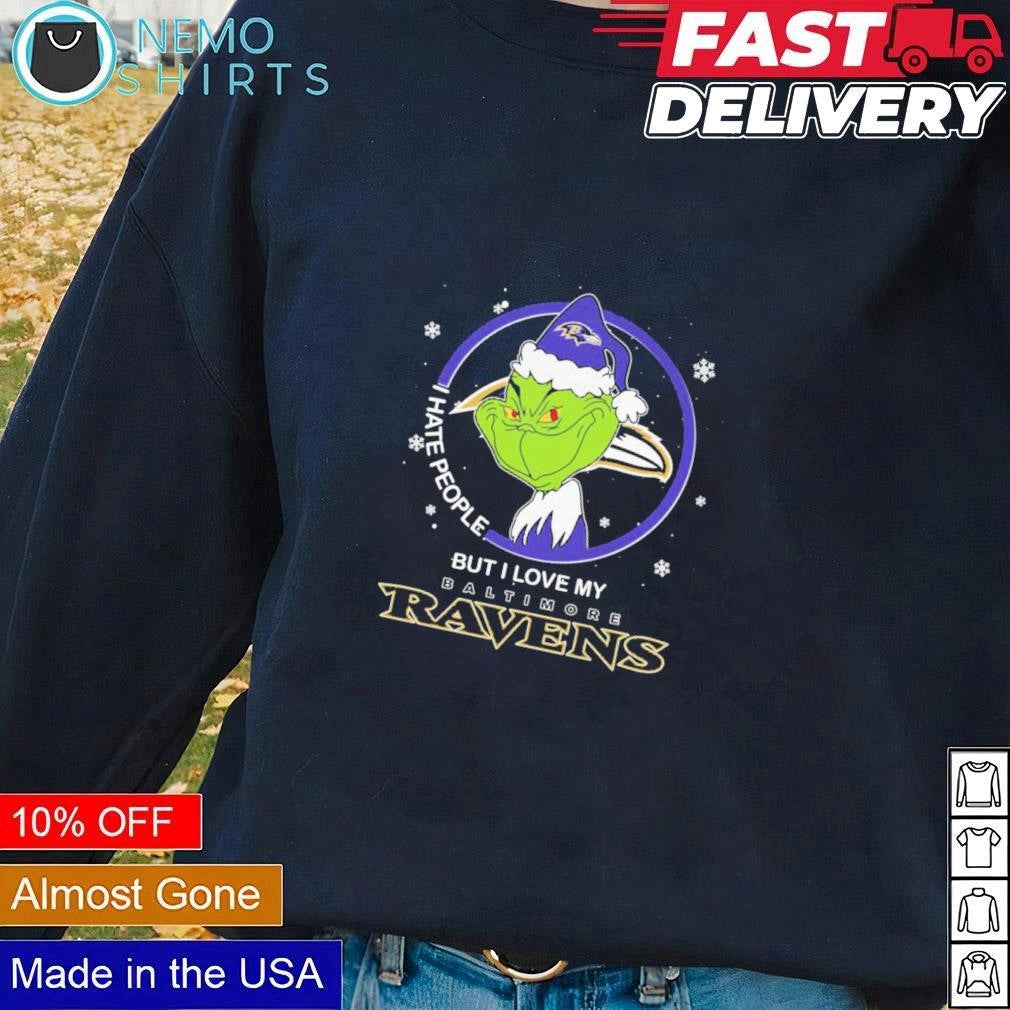Grinch I hate people but love my Baltimore Ravens - Adult & Kids T-Shirts, Sweatshirts & Hoodies apparel design preview 1