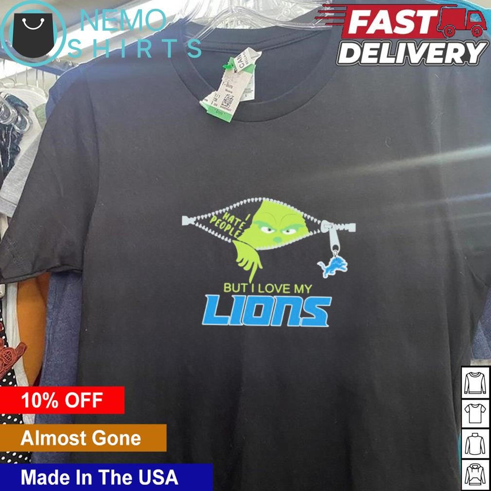 Grinch zip I hate people but love my Detroit Lions - Adult & Kids T-Shirts, Sweatshirts & Hoodies apparel design preview 5