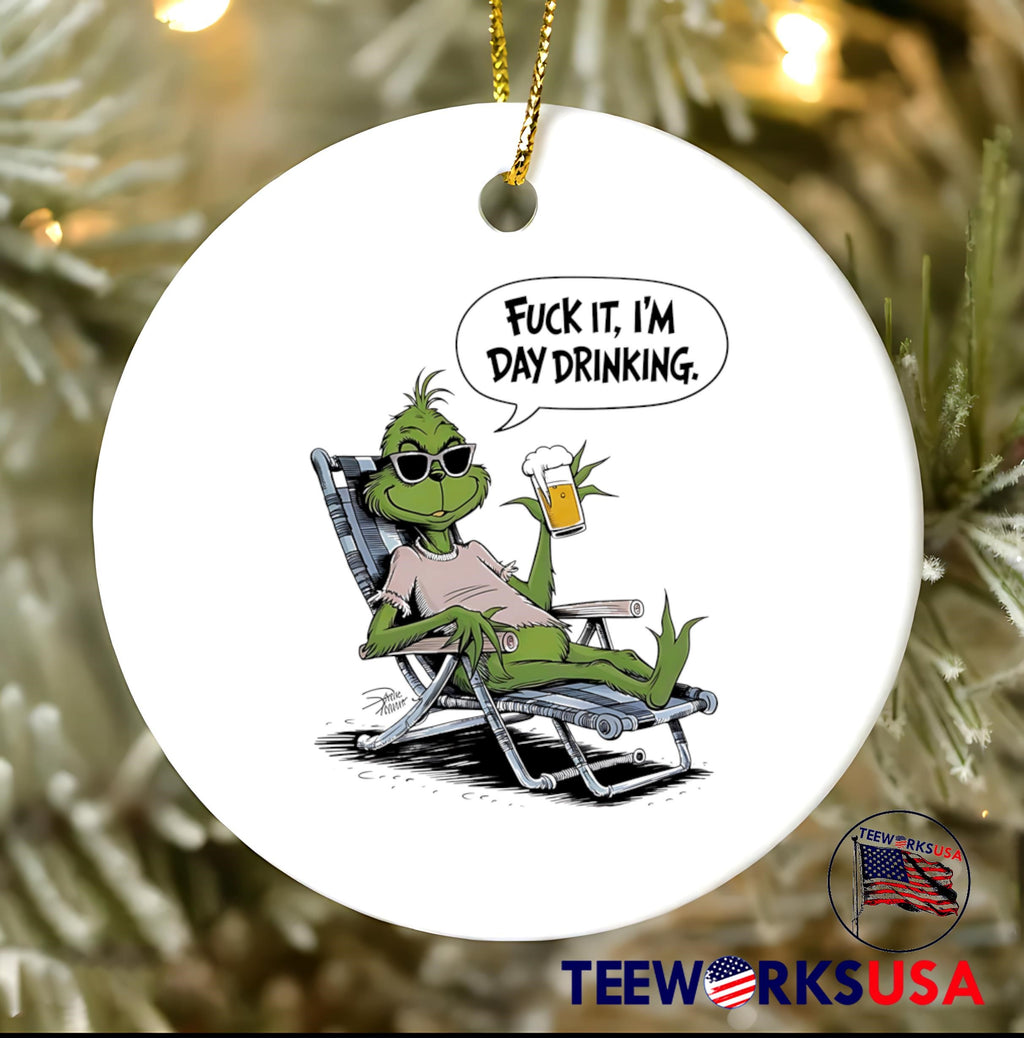 Grinch fck it I'm day drinking Christmas - Adult & Kids T-Shirts, Sweatshirts & Hoodies apparel design preview 3