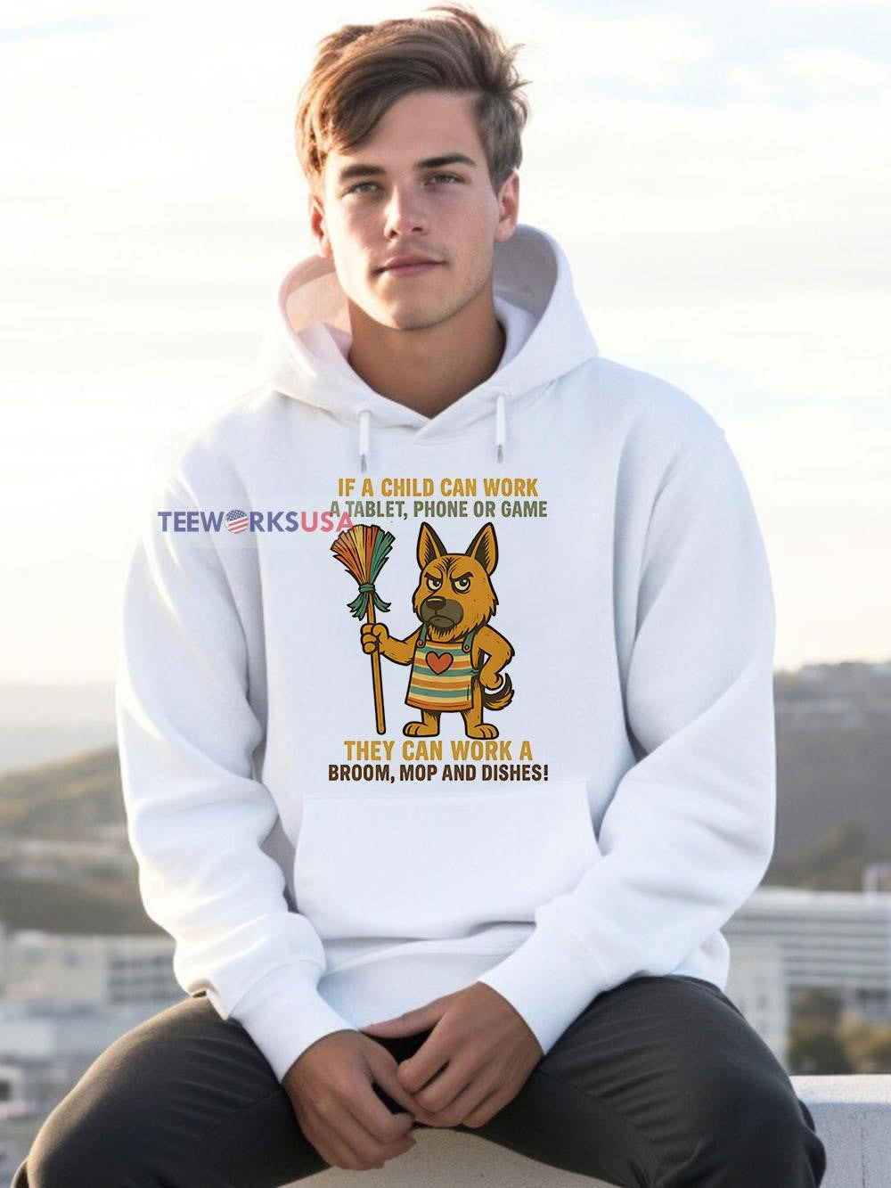 German Shepherd if a child can work tablet phone or - Adult & Kids T-Shirts, Sweatshirts & Hoodies apparel design preview 2