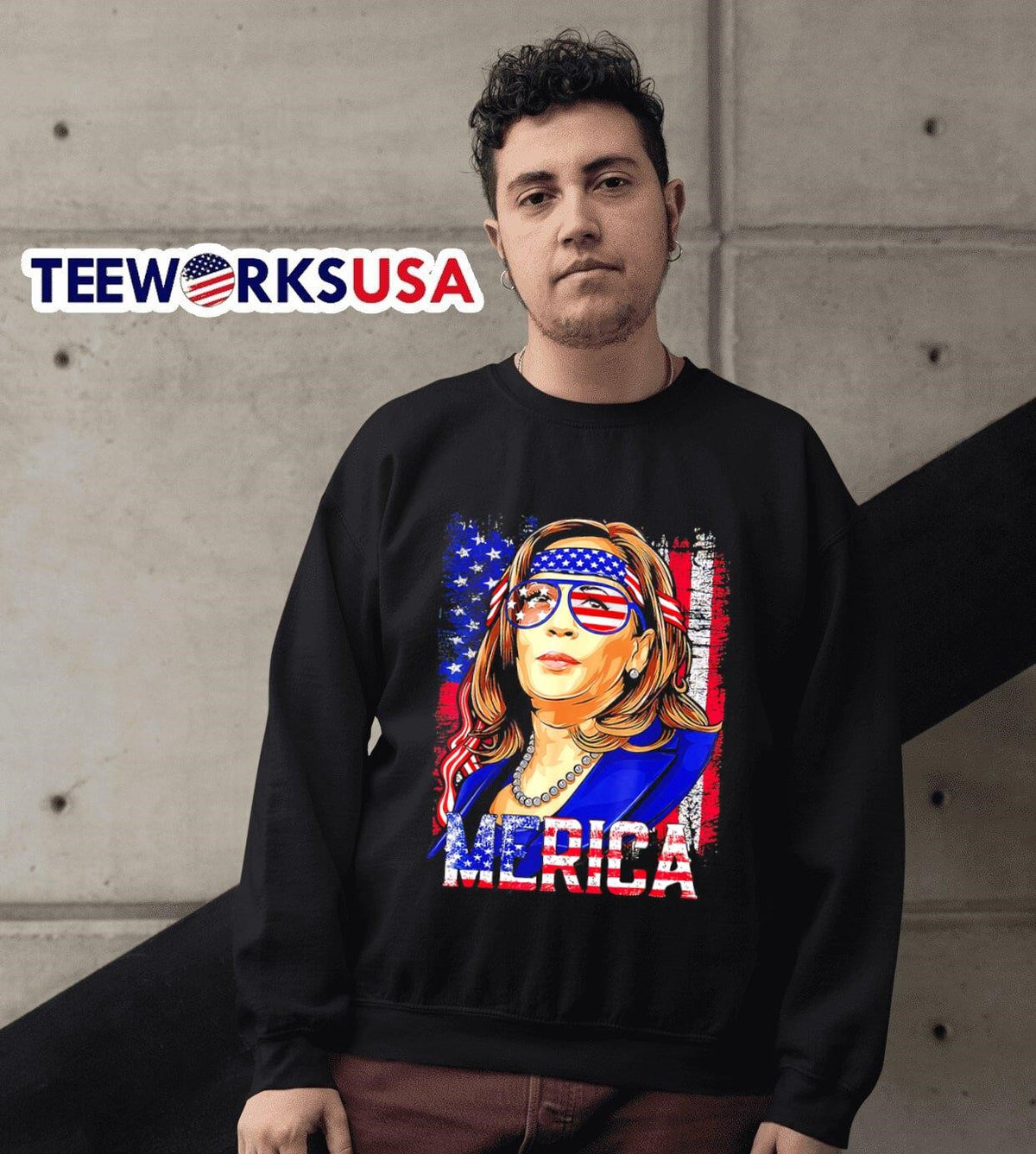 Kamala Harris with USA flag glasses retro - Adult & Kids T-Shirts, Sweatshirts & Hoodies apparel design preview 3