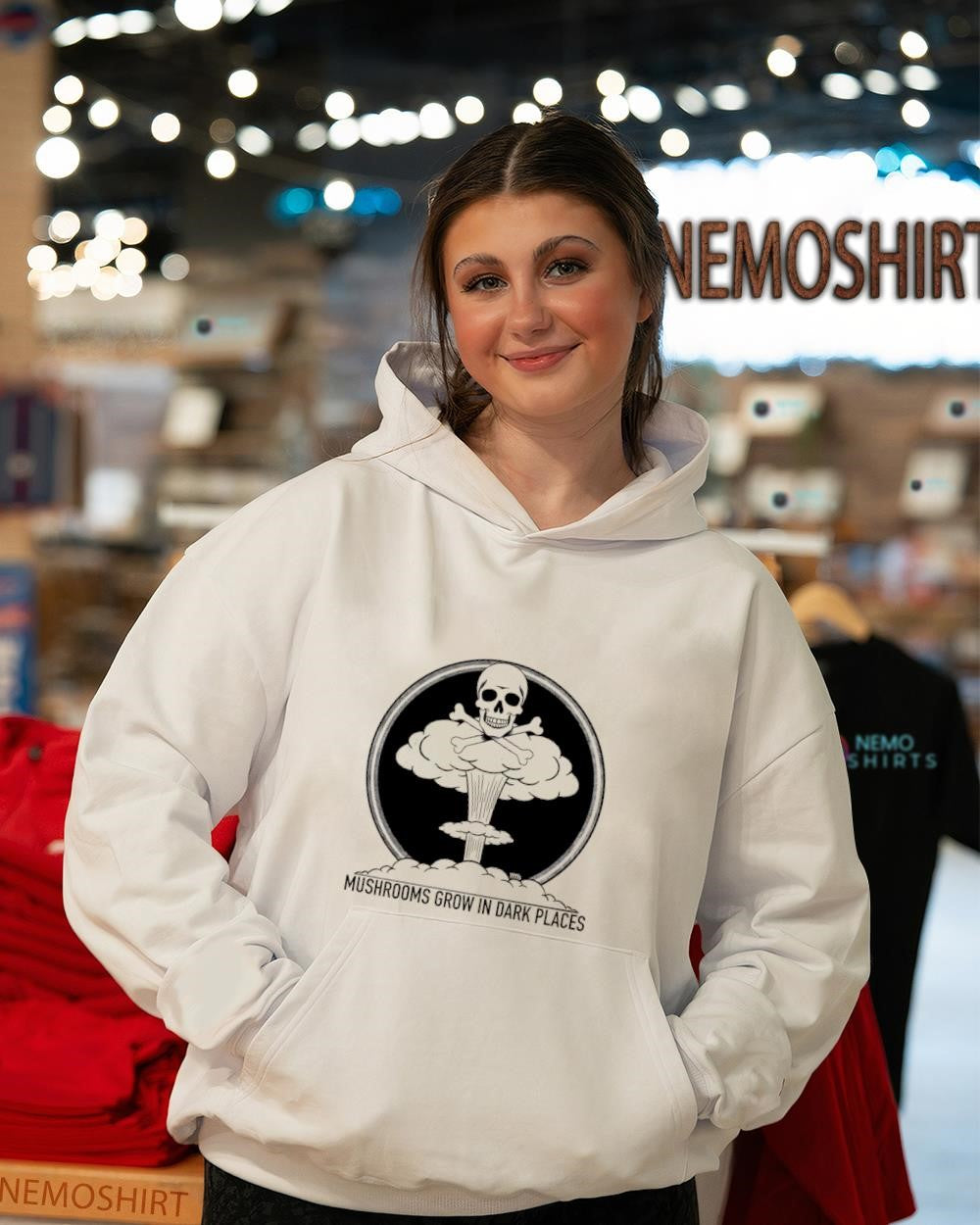 Mushrooms Grow in Dark Places Skull Nuclear Explosion - Adult & Kids T-Shirts, Sweatshirts & Hoodies apparel design preview 3