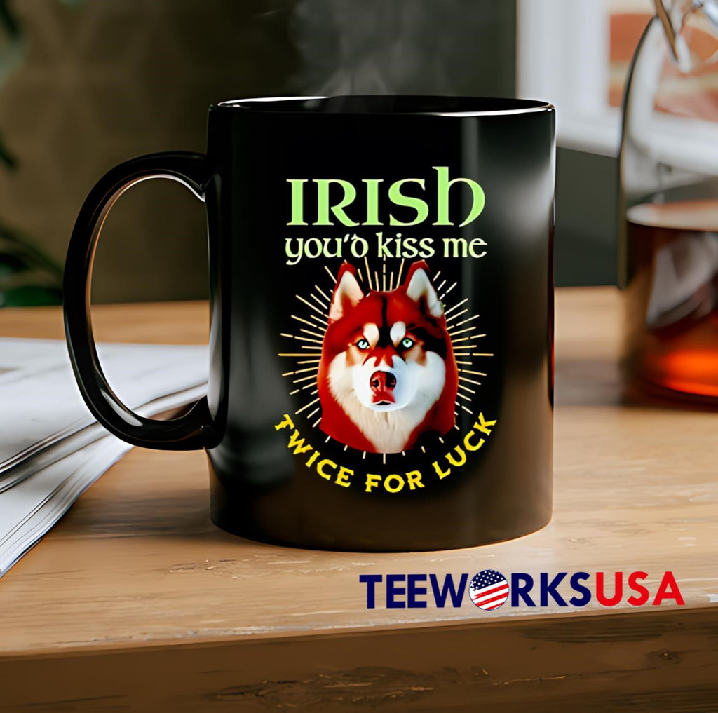 Irish You'd Kiss Me Twice For Luck Husky - Adult & Kids T-Shirts, Sweatshirts & Hoodies apparel design preview 2