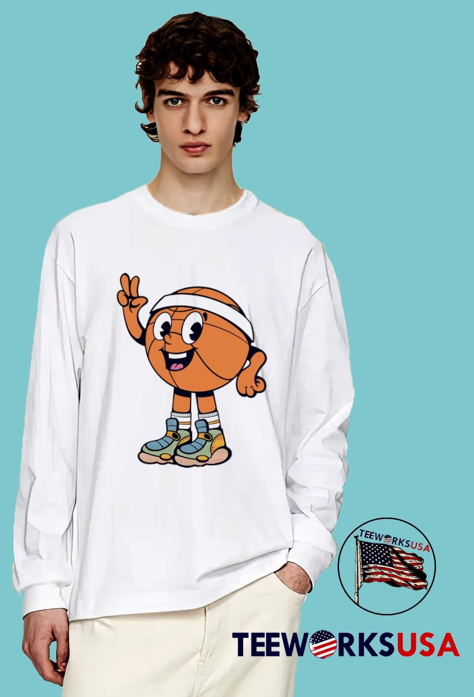 Cute Basketball Peace Sign - Adult & Kids T-Shirts, Sweatshirts & Hoodies apparel design preview 4