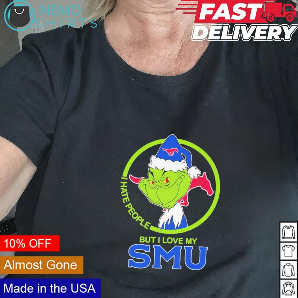 Santa Grinch I hate people but love my SMU - Adult & Kids T-Shirts, Sweatshirts & Hoodies apparel design preview 2