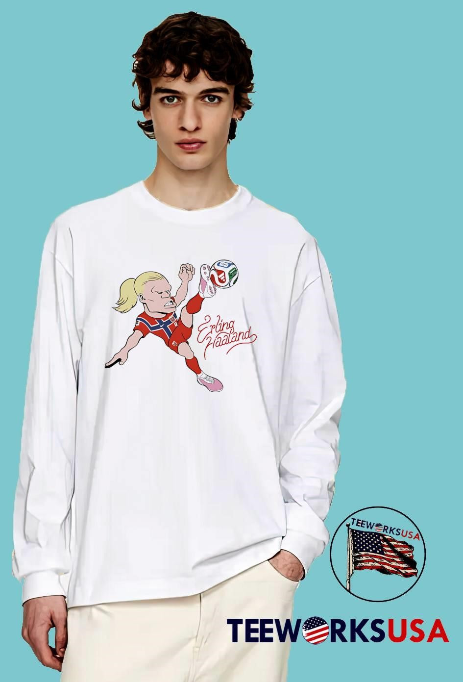 Erling Haaland Kick Soccer Ball Norway National Team - Adult & Kids T-Shirts, Sweatshirts & Hoodies apparel design preview 3