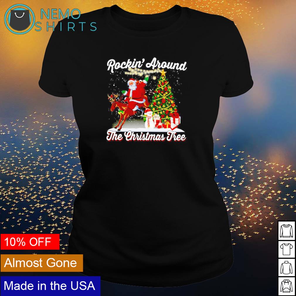 Santa claus riding Rockin' around the Christmas tree - Adult & Kids T-Shirts, Sweatshirts & Hoodies apparel design preview 3