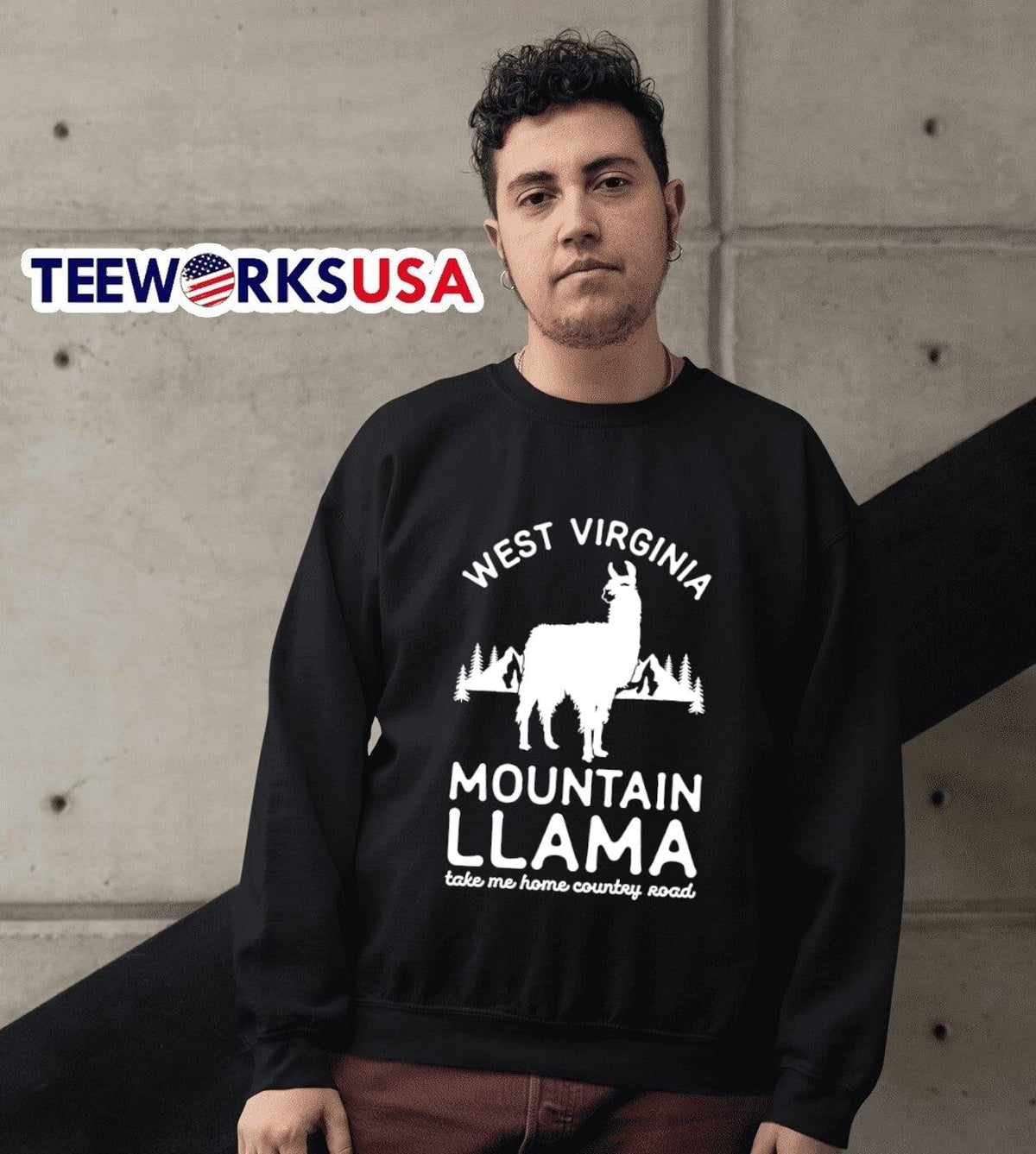 West Virginia mountain LLAMA take me home country - Adult & Kids T-Shirts, Sweatshirts & Hoodies apparel design preview 3